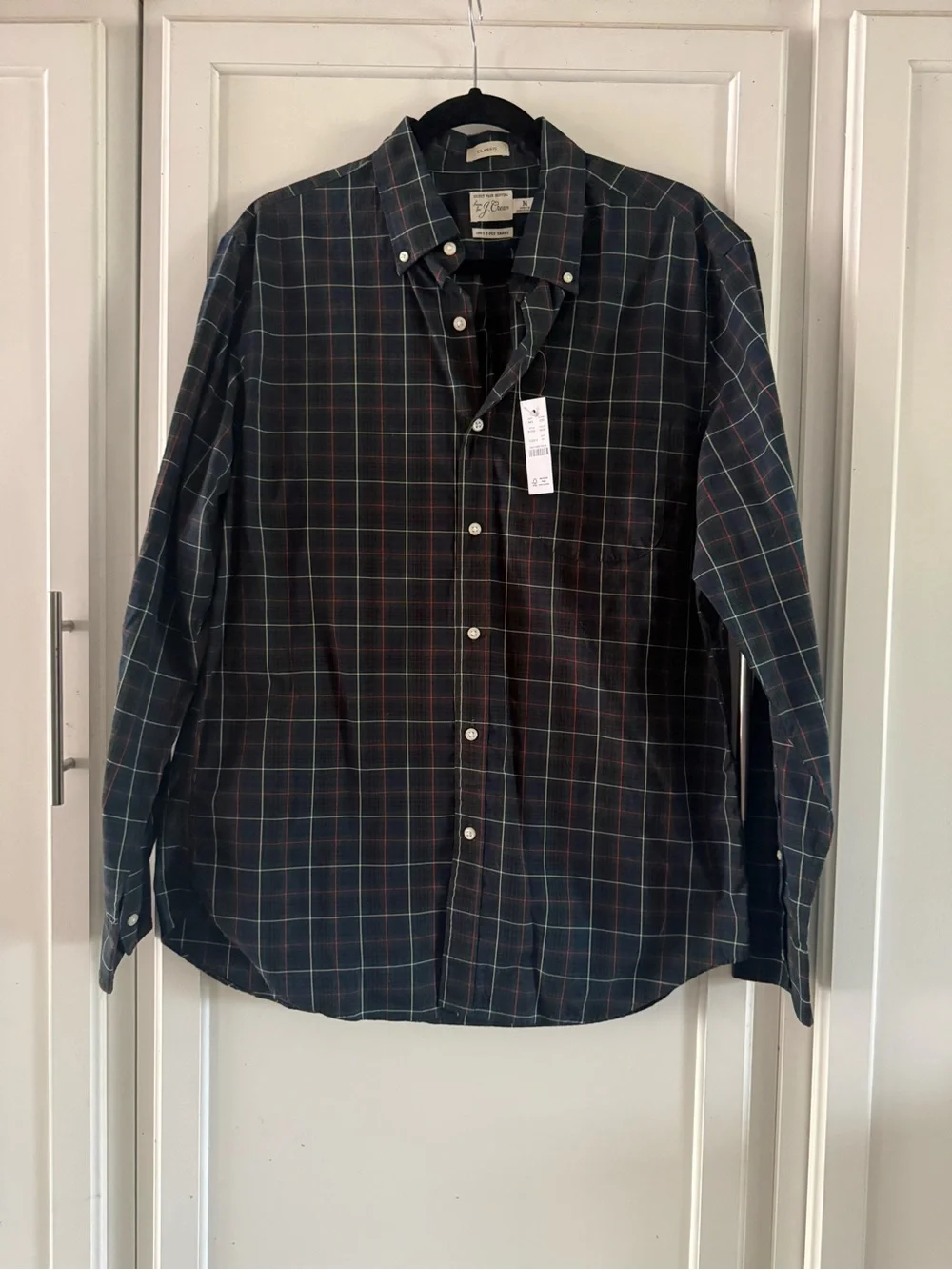 J. Crew Men's Dark Green and Navy Plaid Button-Down Shirt